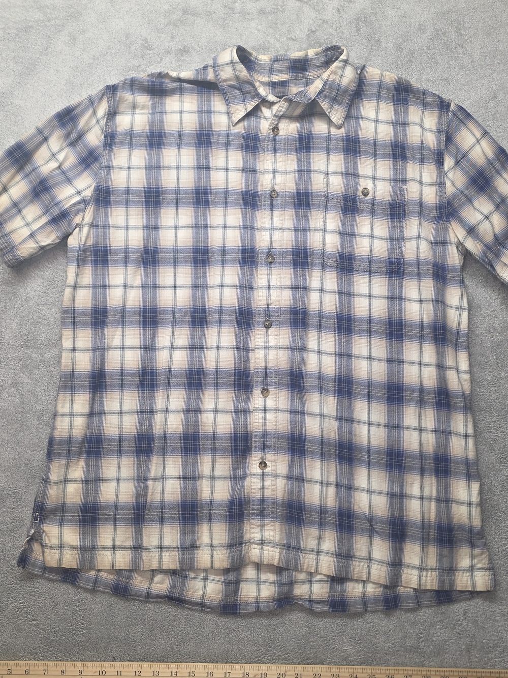 XLT St. John's Bay Blue and Cream Plaid Short-Sleeve Button-Down Shirt